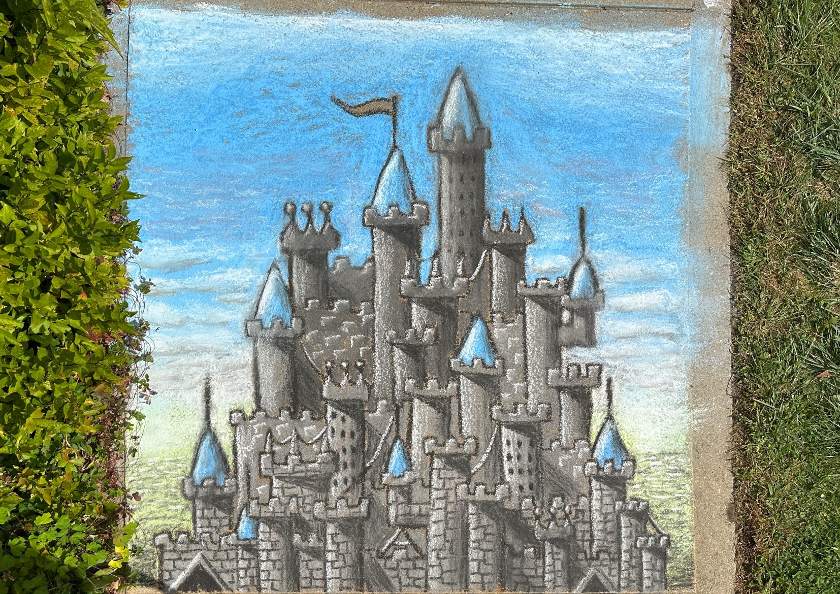 People's Choice winning artwork: a detailed grey stone castle with blue turrets against a bright sky